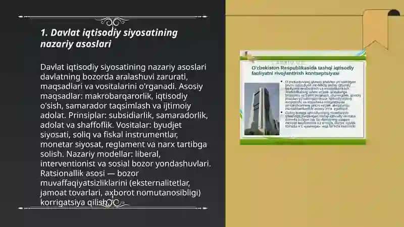 Iqtisodiy siyosat asoslari va tarkibi: O'zbekistonda davlatning roli 3