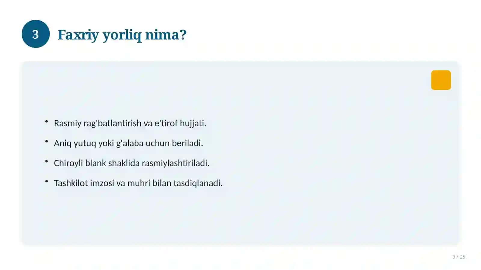 Faxriy yorliq o'quvchilar uchun 2026 yil 3