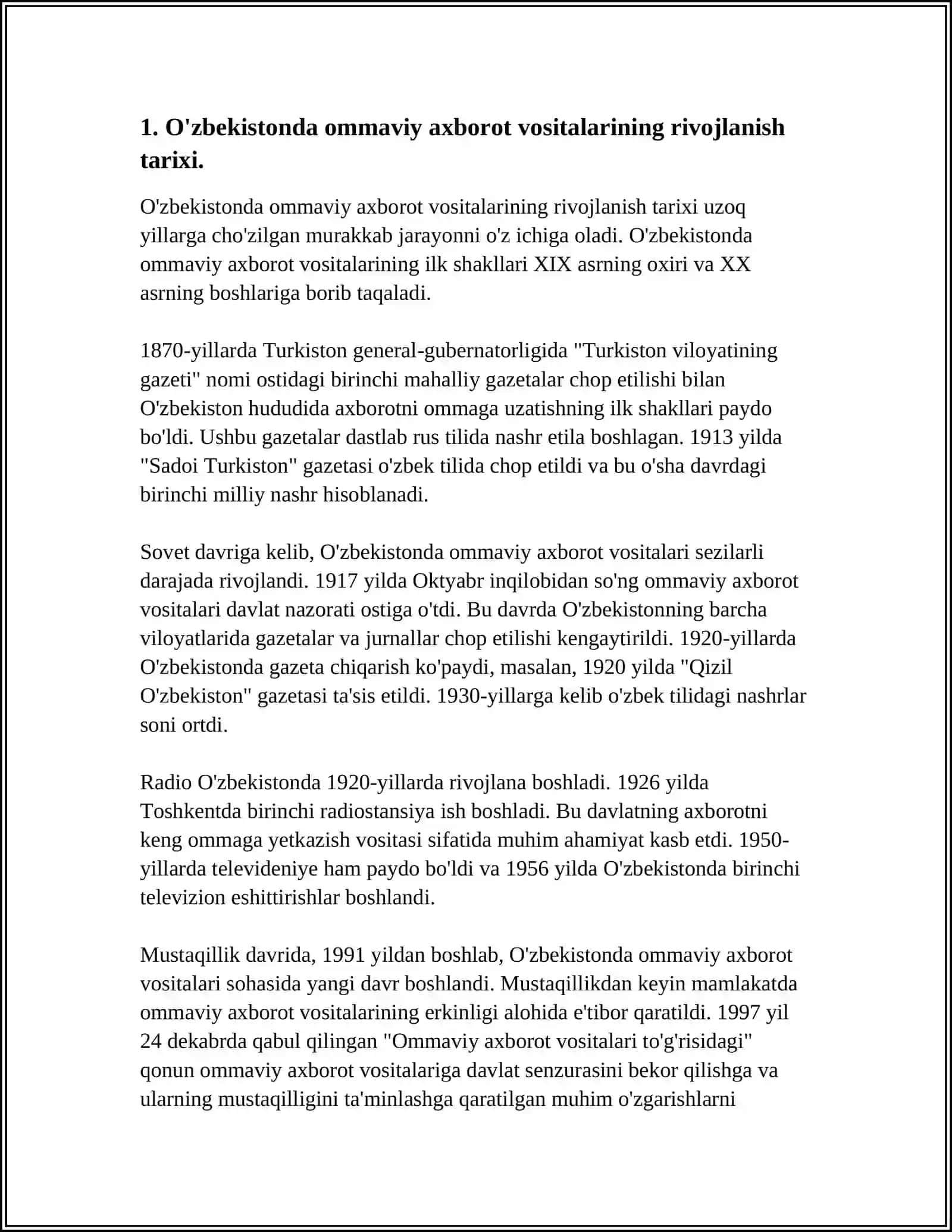 O‘zbekistonda ommaviy axborot vositalarining rivojlanish tarixi 3