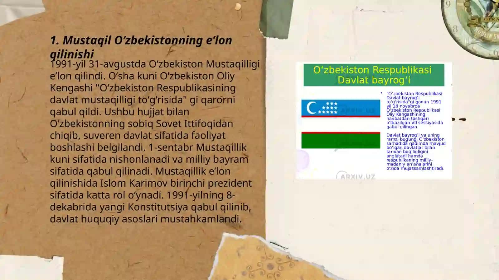 Mustaqil O'zbekiston Respublikasi tashkil topishining tarixiy ahamiyati 3