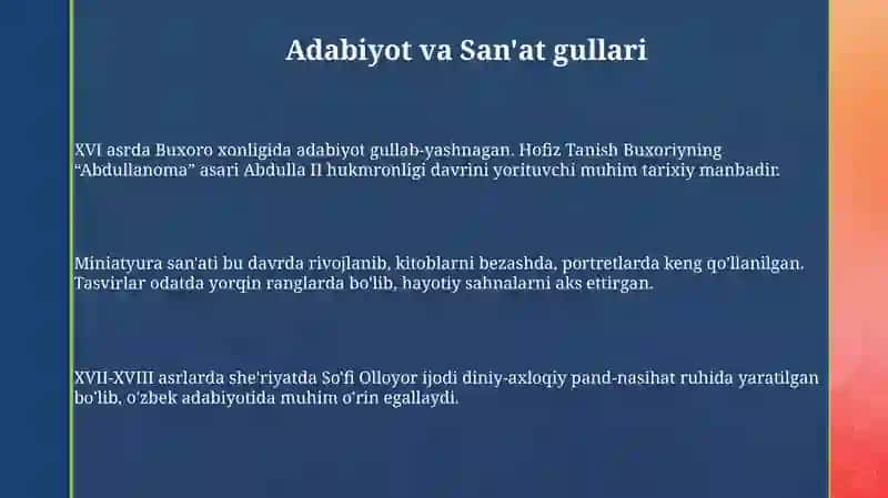 Buxoro xonligi davrida madaniy hayot 3