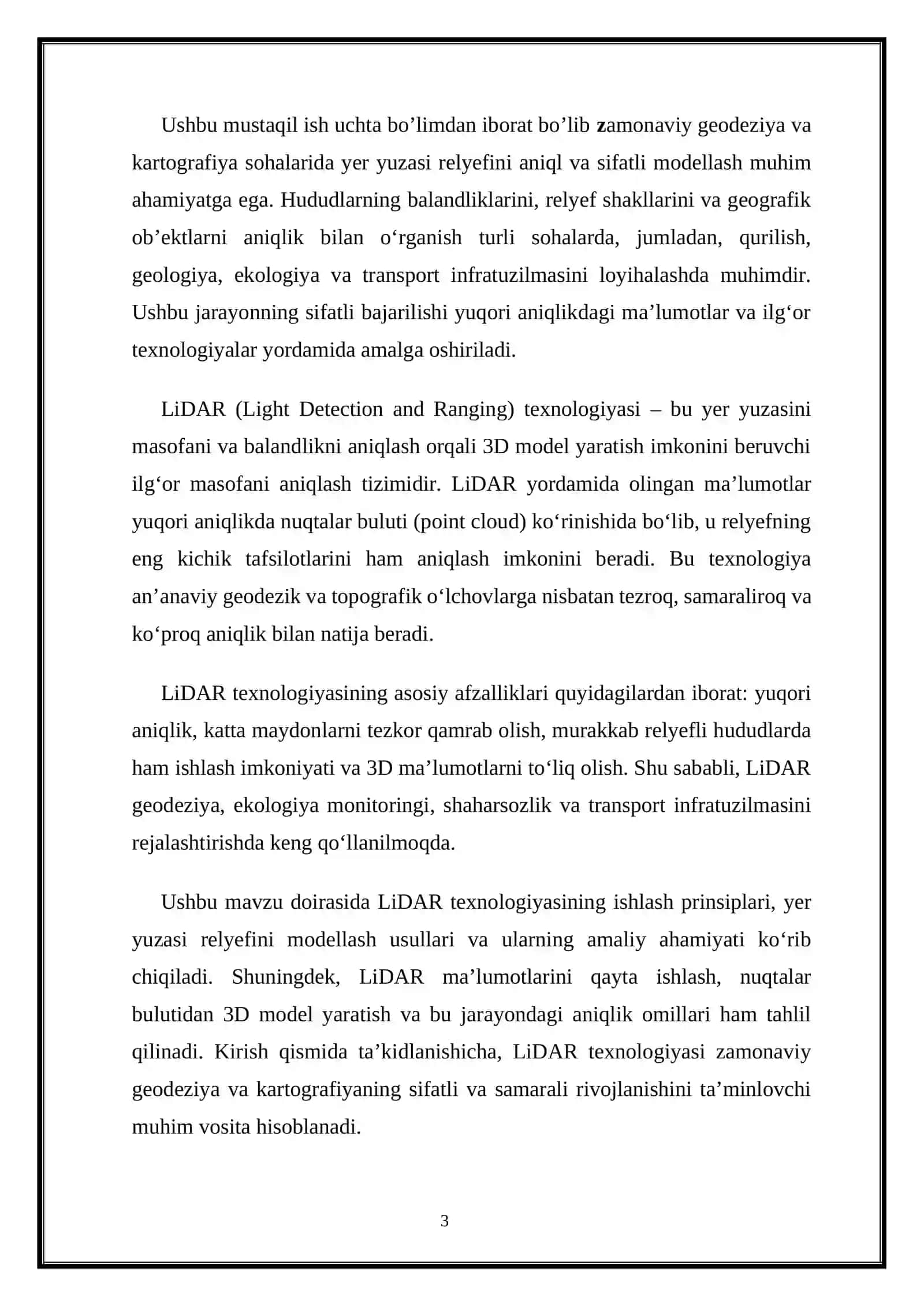 LiDAR texnologiyasi va yer yuzasi relyefini aniq modellash 3