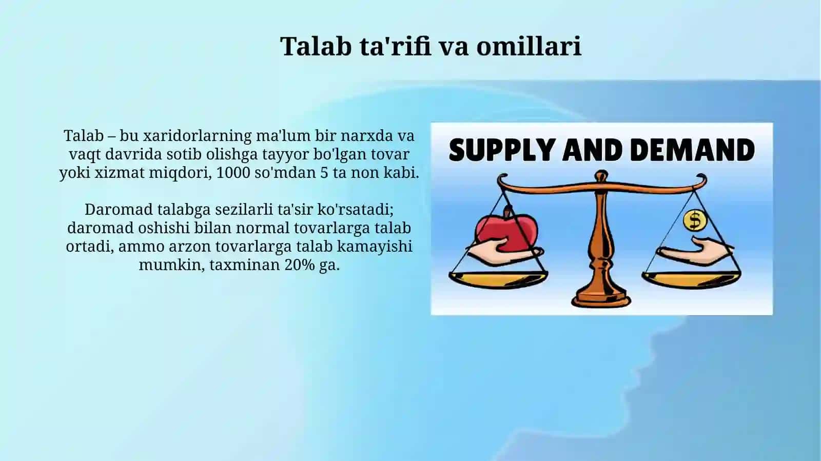 Talab va taklif. Bozor muvozanati 3