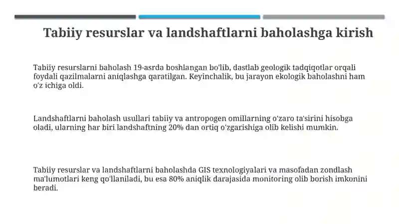 Tabiiy resurslar va landshaftlarni baholash 3