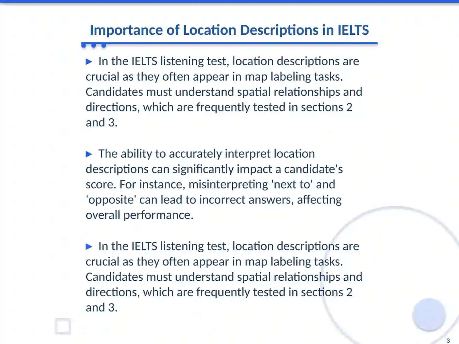 IELTS listening. Describing a location 3