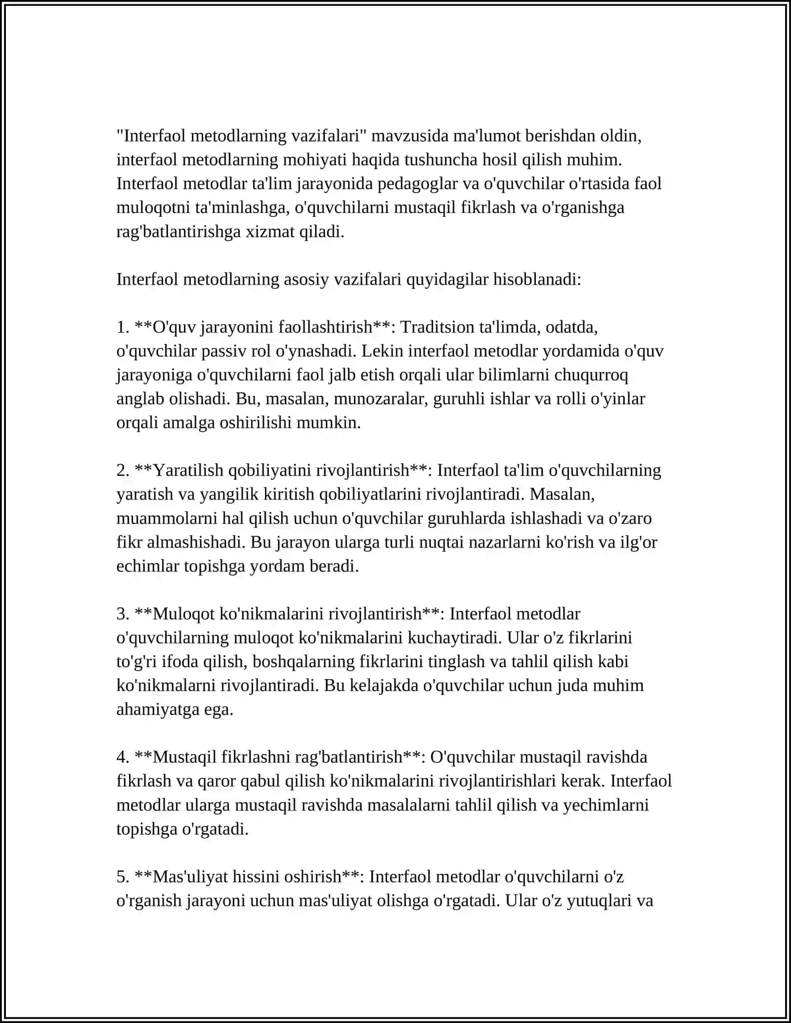 MUSTAQIL ISH Mavzu: INTERFAOL METODLARDAN FOYDALANISH 3