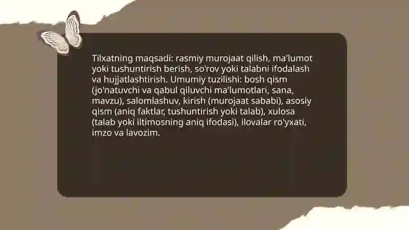 Tilxat, tushuntirish xati elon hisobot 3