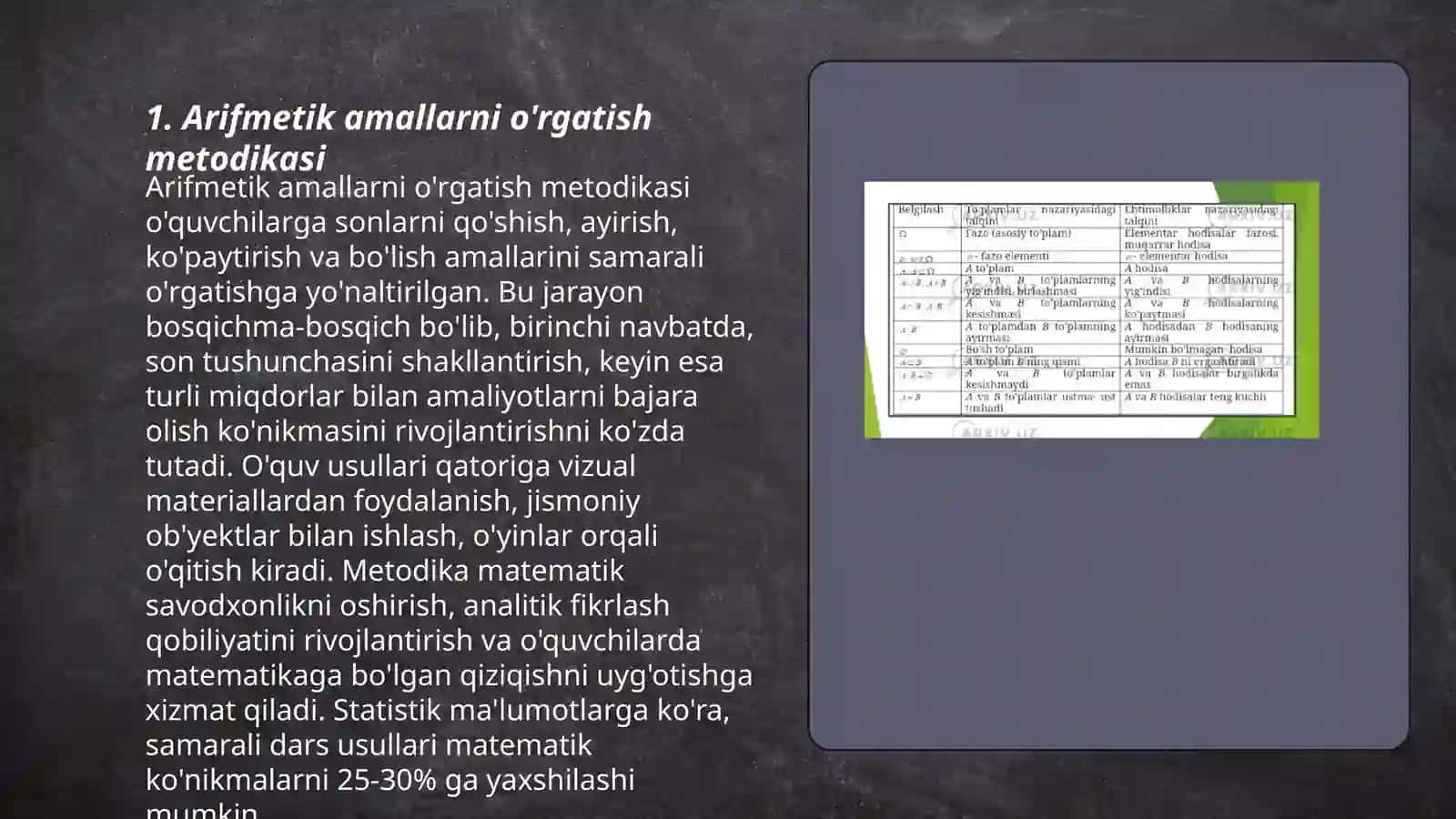 Arifmetik amallarni o'rgatish metodikasi 3