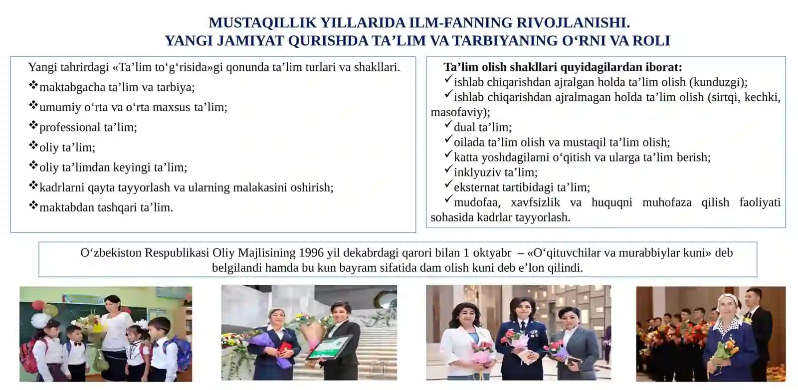 Oʻzbekiston Respublikasida Taʼlim Sohasida Amalga Oshirilgan Ishlohlar 3