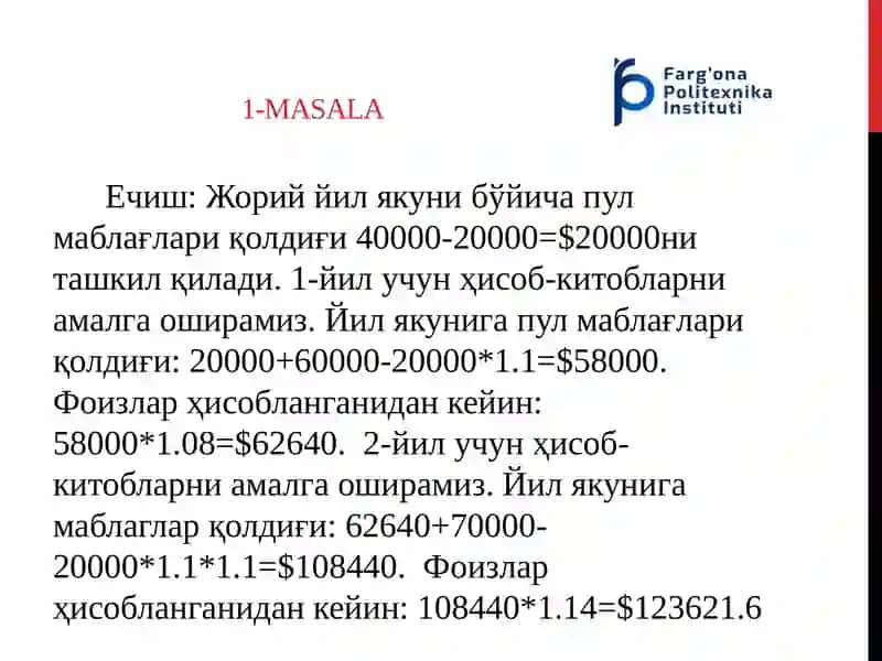 MOLIYA FANIDA MASALALAR TO’PLAMI 3