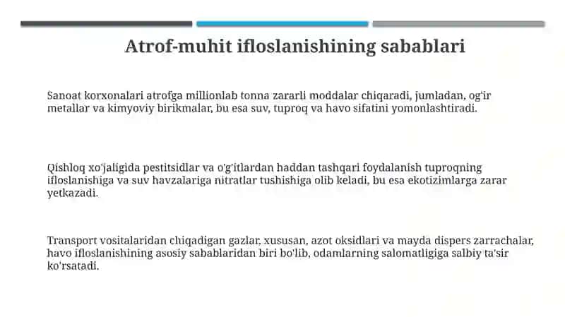 Atrof muhitning ifloslanish sabablari 3