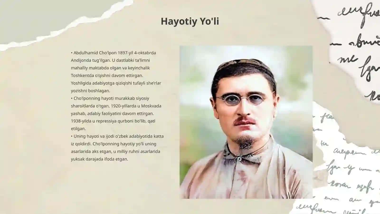 Abdulhamid Cho'lponning hayoti va ijodi. O'zbek adabiyoti 3