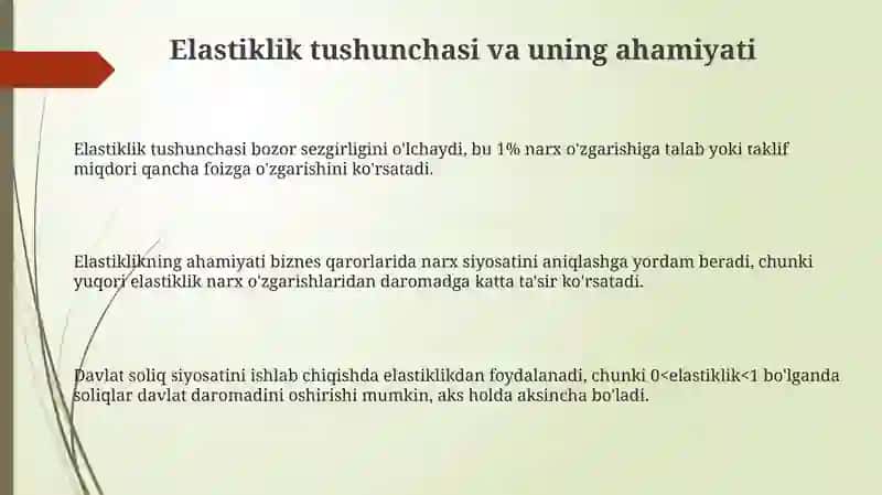 Elastiklik tushunchasi va uning turlari 3