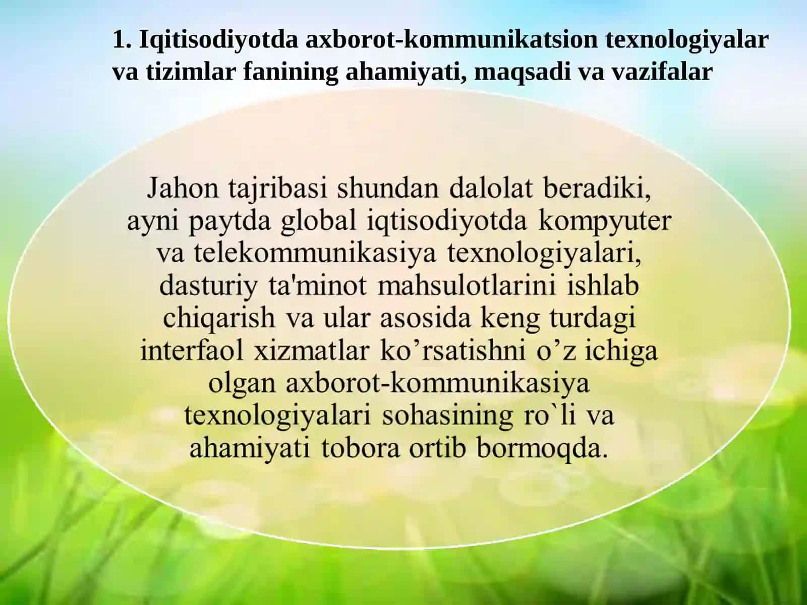 IQTISODIYOTDA AXBOROT-KOMMUNIKATSION TEXNOLOGIYALAR VA TIZIMLAR FANIGA KIRISH 3