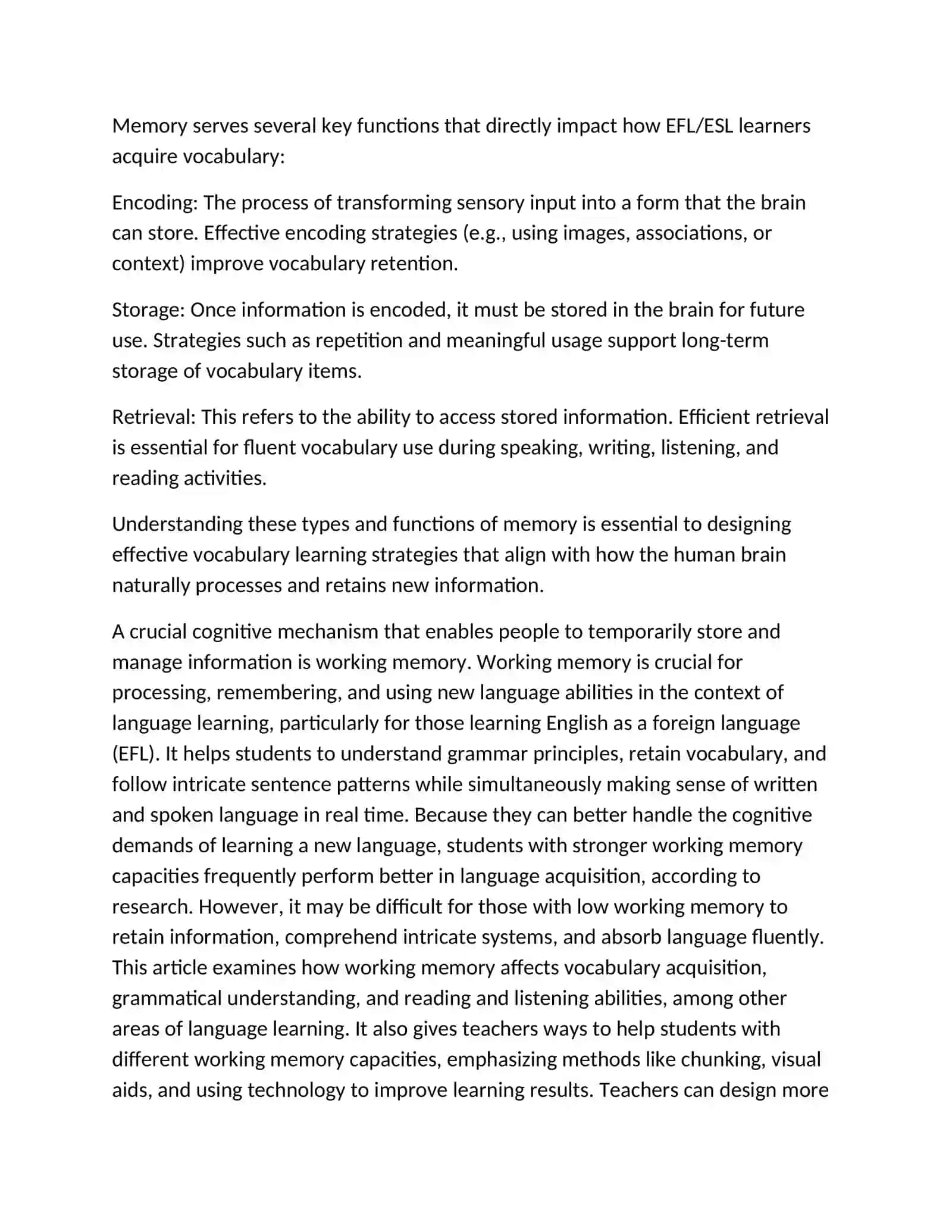 Theoretical Foundations of Memory in Vocabulary Acquisition 3