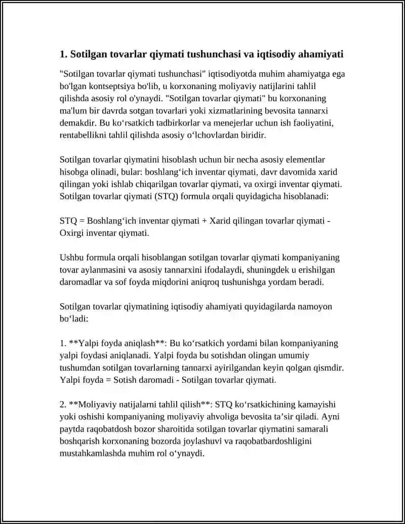 Sotilgan tovarlar qiymatini hisoblash 3