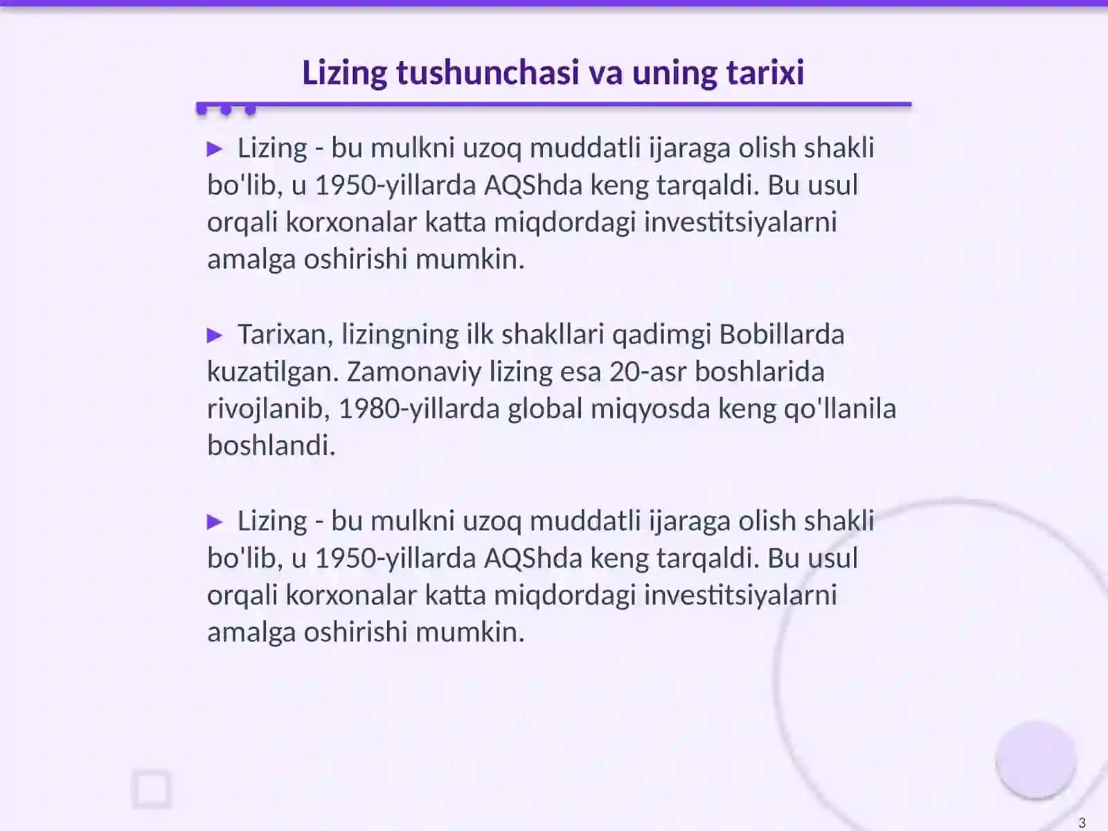 Lizing va uning investitsiyalarni moliyalashtirishdagi roli 3