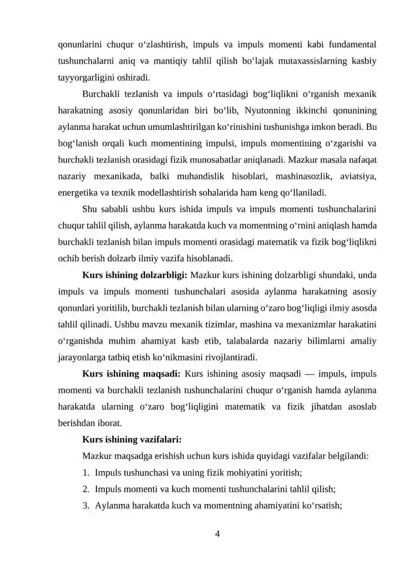 BURCHAKLI TEZLANISH VA IMPULS O‘RTASIDAGI BOG‘LIQLIK 3