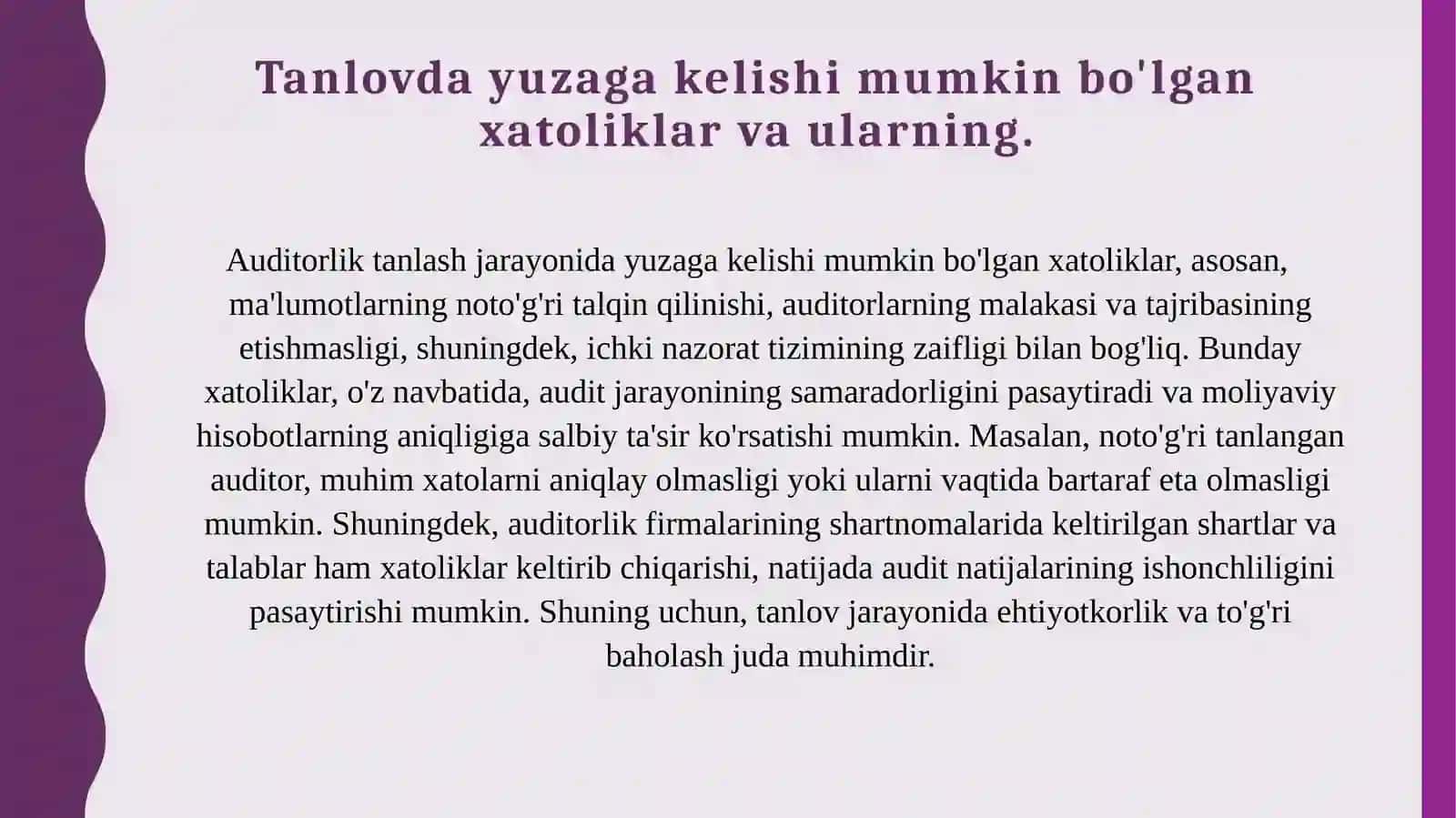 Auditorlik tanlаsh bilan bog‘liq risklar. 3