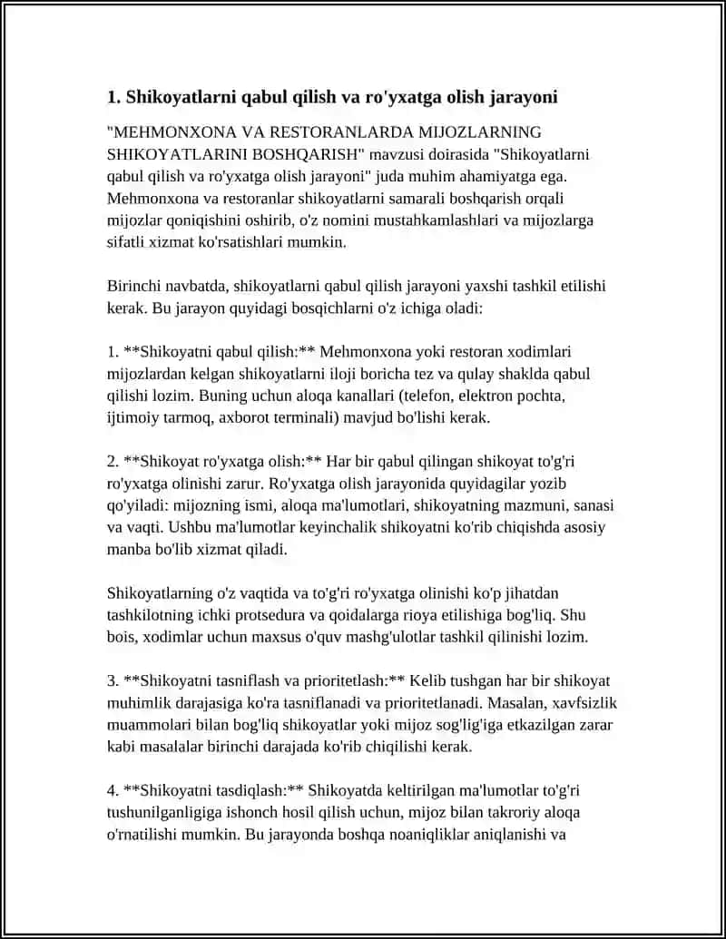 MEHMONXONA VA RESTORANLARDA MIJOZLARNING SHIKOYATLARINI BOSHQARISH 3