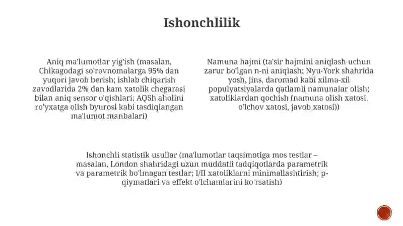 Statistik ko'rsatgichlarga qo'yilgan asosiy talablar 3