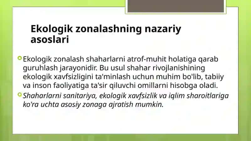 Shaharlarni ekologik zonalarga ajratish 3