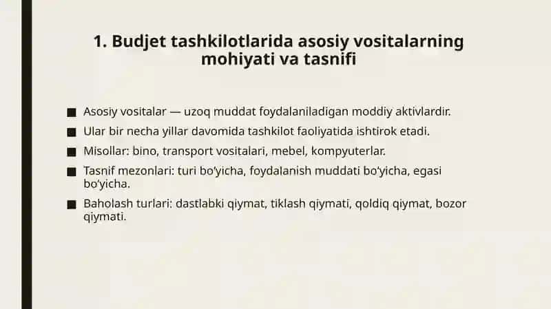 BUDJET TASHKILOTLARIDA ASOSIY VOSITALAR HISOBINI TASHKIL ETISH 3