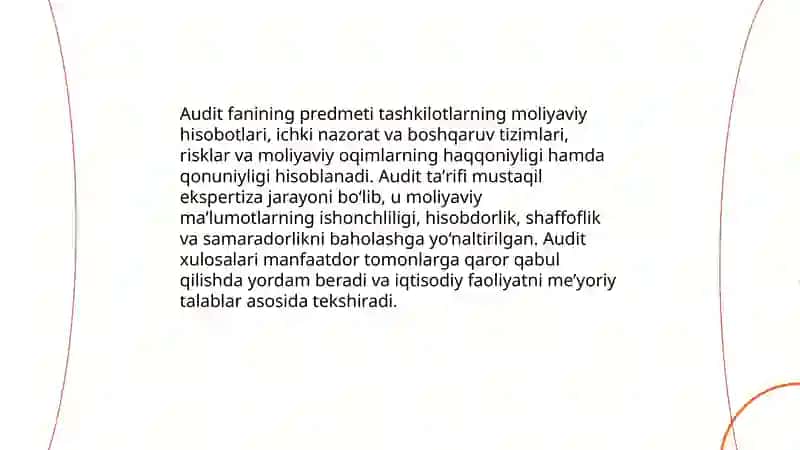 Audit fanining predmeti, maqsadi va vazifalari 3
