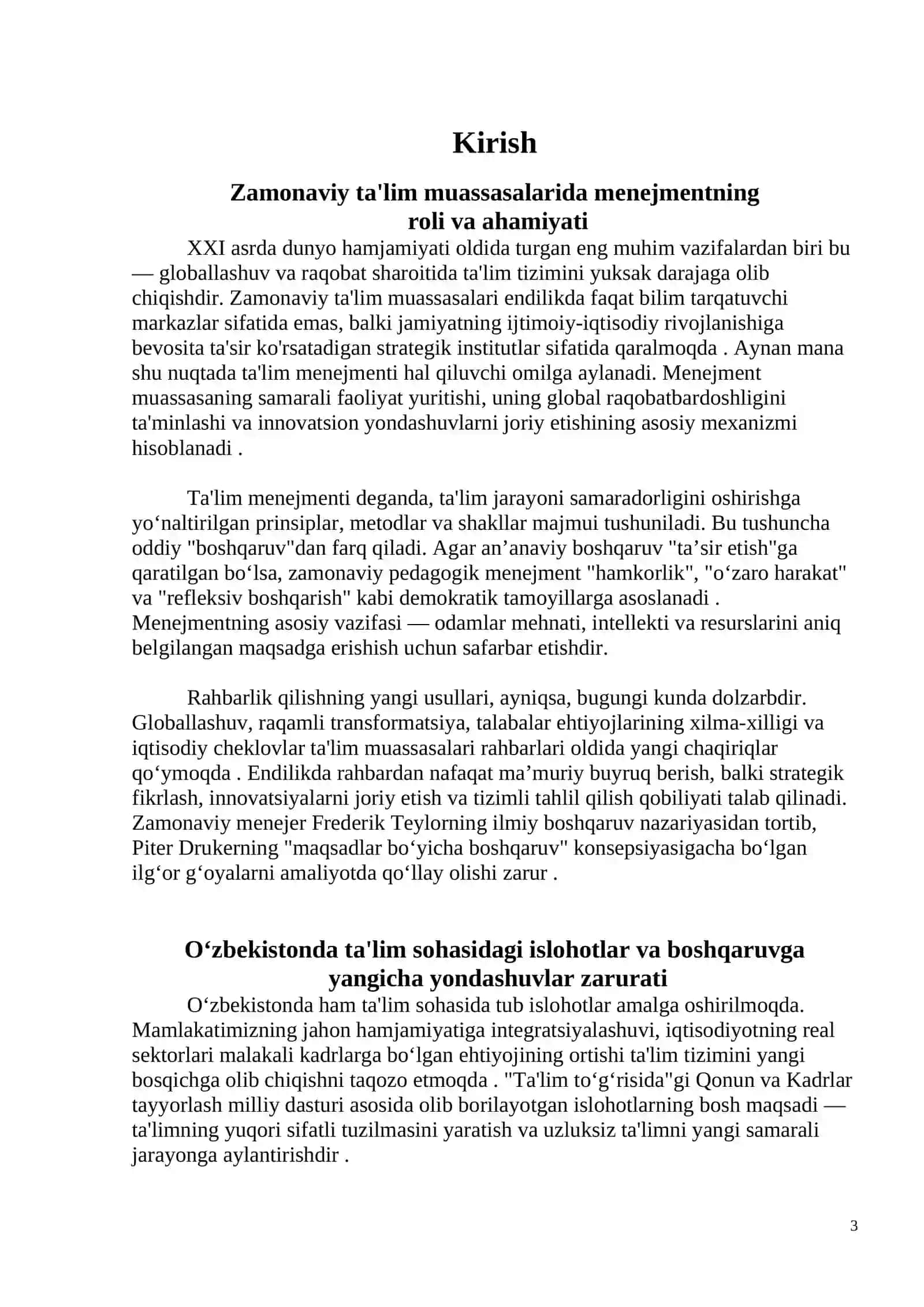 Ta'lim muassasasi menejmenti Kurs ishi 3