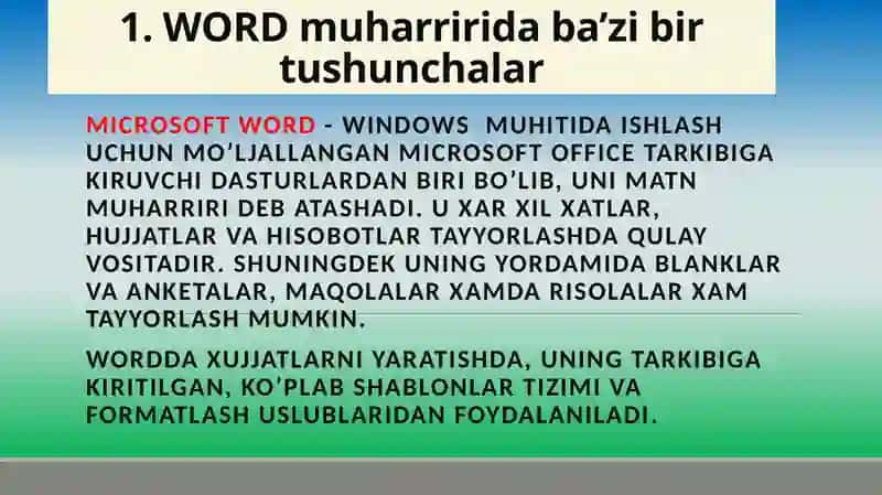Word 2010 da hujjatlar yaratish va tahrirlash 3