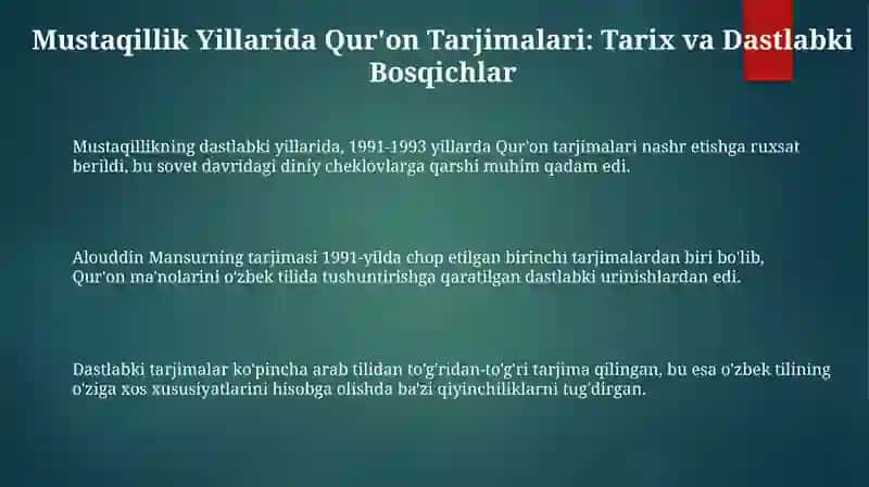 Mustaqillik Yillarida Qur'on Tarjimalari 3