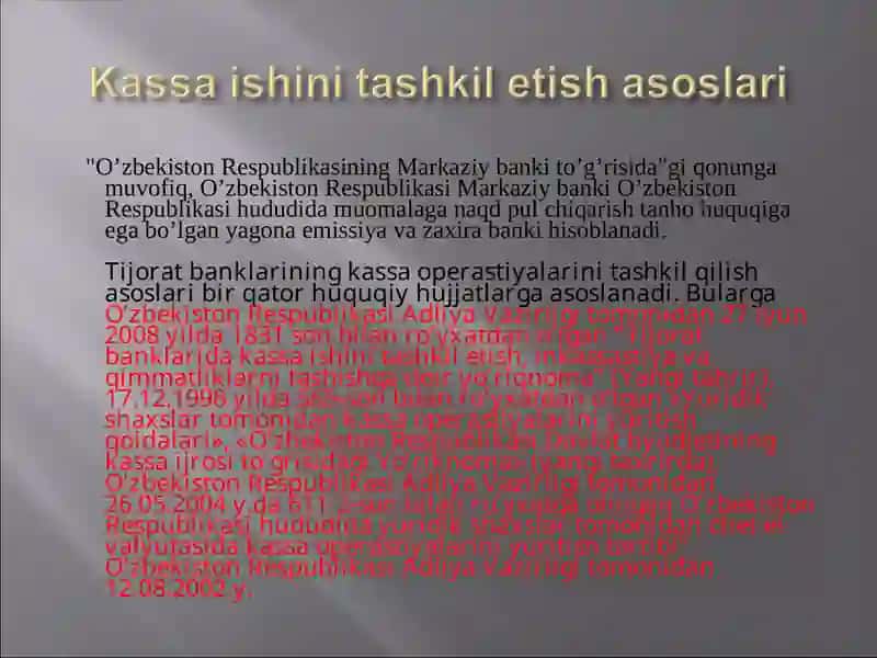 Kassa ishini tashkil etish asoslari 3