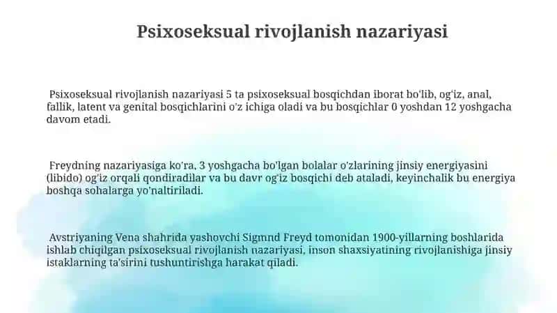 Psixoseksual rivojlanish nazariyasi 3