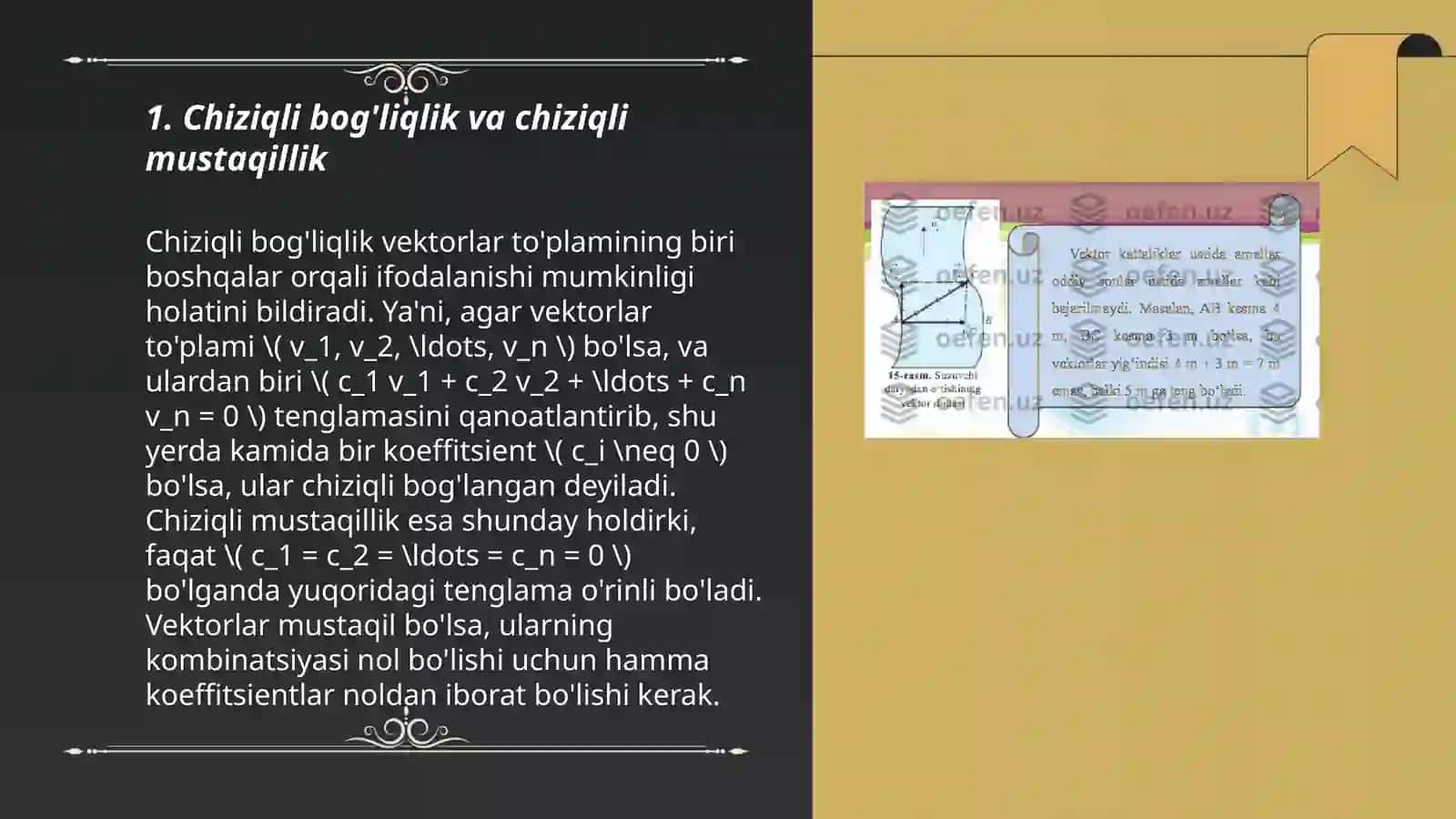 Chiziqli bog'liqlik. Vektor fazoning bazesi 3