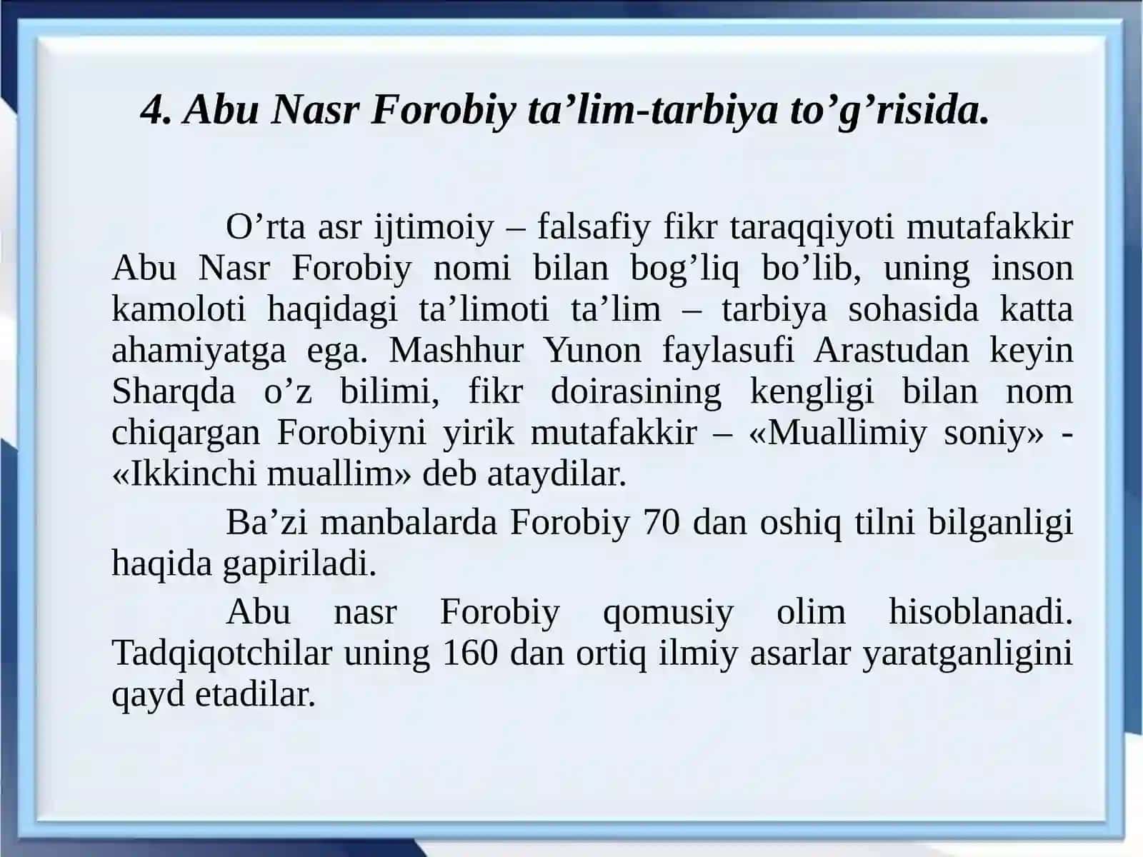 Abu Nasr Forobiy ta’lim-tarbiya to’g’risida 3