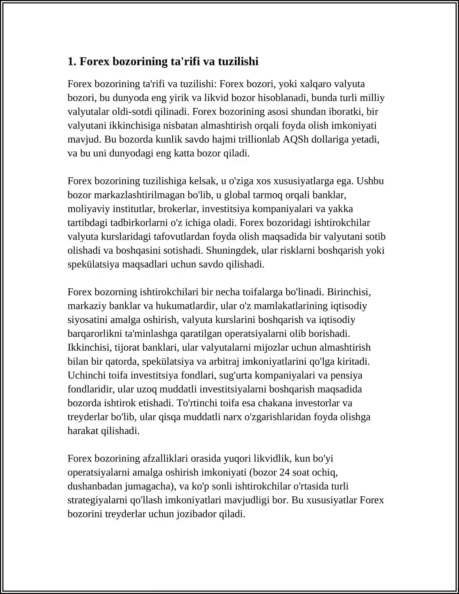XALQARO VALYUTA BOZORLARI (FOREX) 3