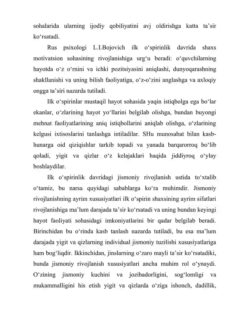 Ilk o'spirinlik yoshi davrida psixik rivojlanish xususiyatlari. 3