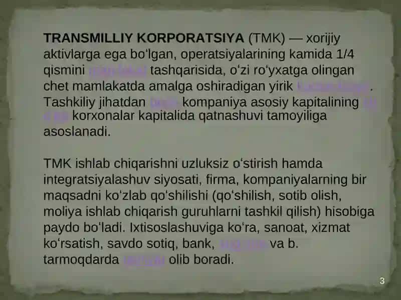 TMK ва уларнинг жахон хўжалигидаги ўрни 3