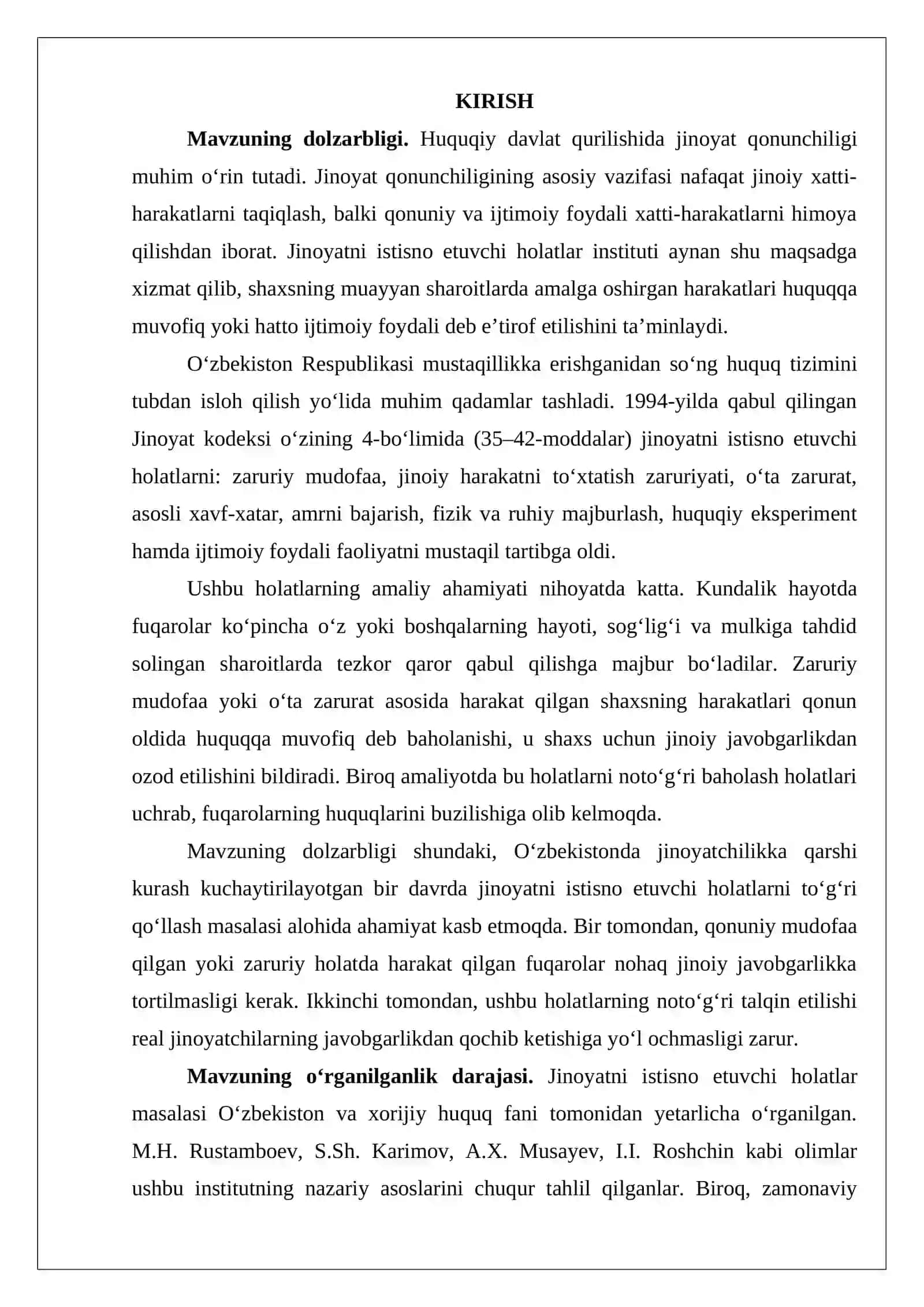 O‘zbekiston jinoyat qonunchiligida jinoyatni istisno etuvchi holatlar 26 3