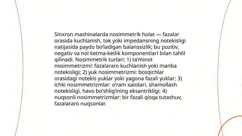 Sinxron elektr mashinalarning nosimmetrik ishlashi 3