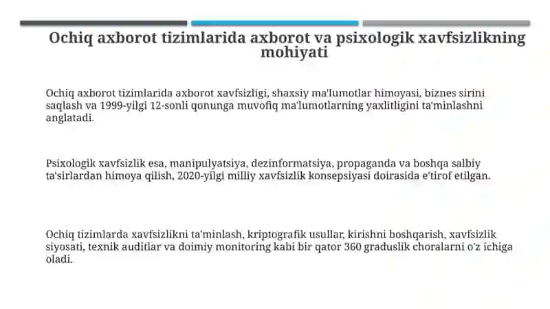 Ochiq axborot tizimlarida axborot va psixologik xavfsizlikning mohiyati 3