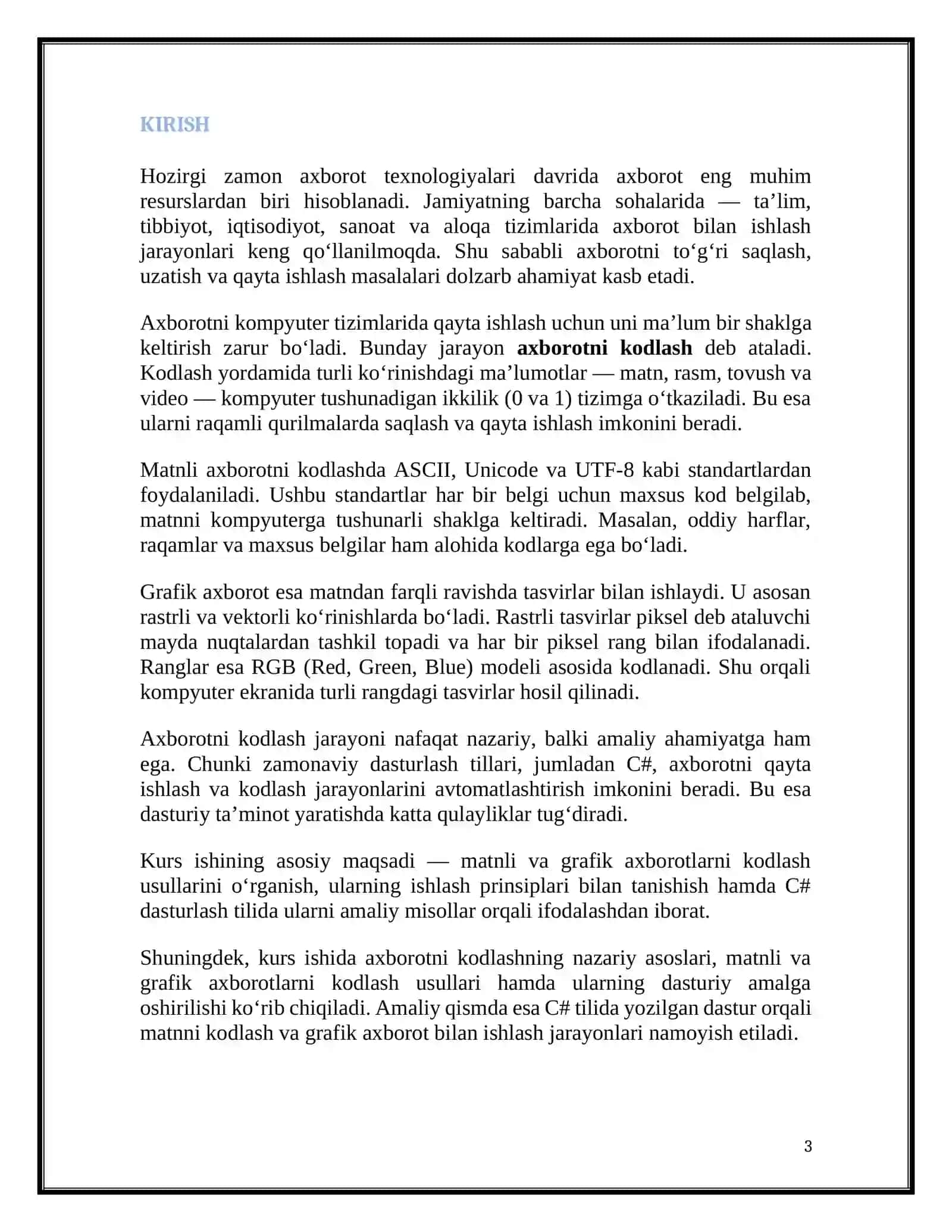 MATNLI VA GRAFIK AXBOROTLARNI KODASHGA DOIR MISOLLAR 3