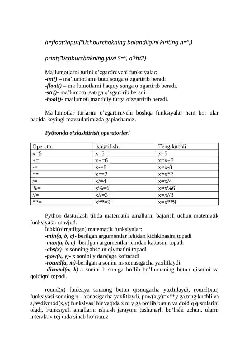 Sonlar ustida bajariladigan amallar. math moduli 3
