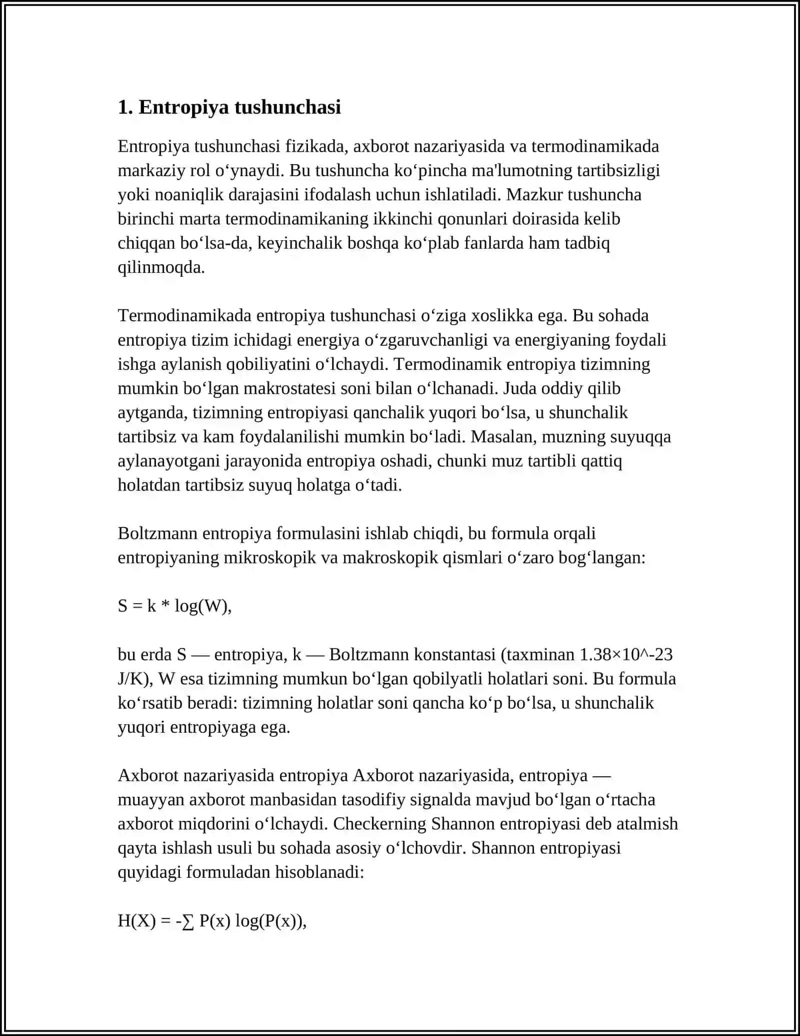 ENTROPIYA TUSHUNCHASI. ENTROPIYA XOSSALARI 3