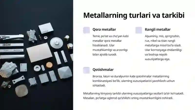 Metall materiallar va ularning qo'llanilish sohalari 3