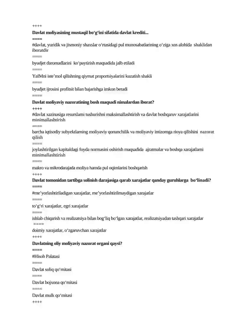 "MOLIYA" FANIDAN TEST SAVOLLARI 3