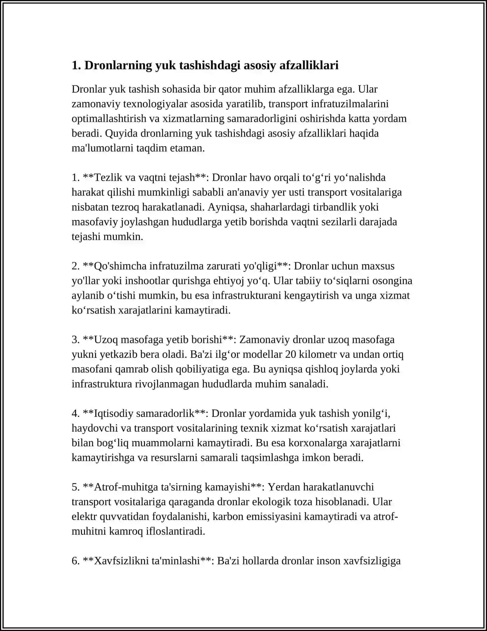 DRONLAR VA ULARNING YUK TASHISHDAGI IMKONYATLARI 3