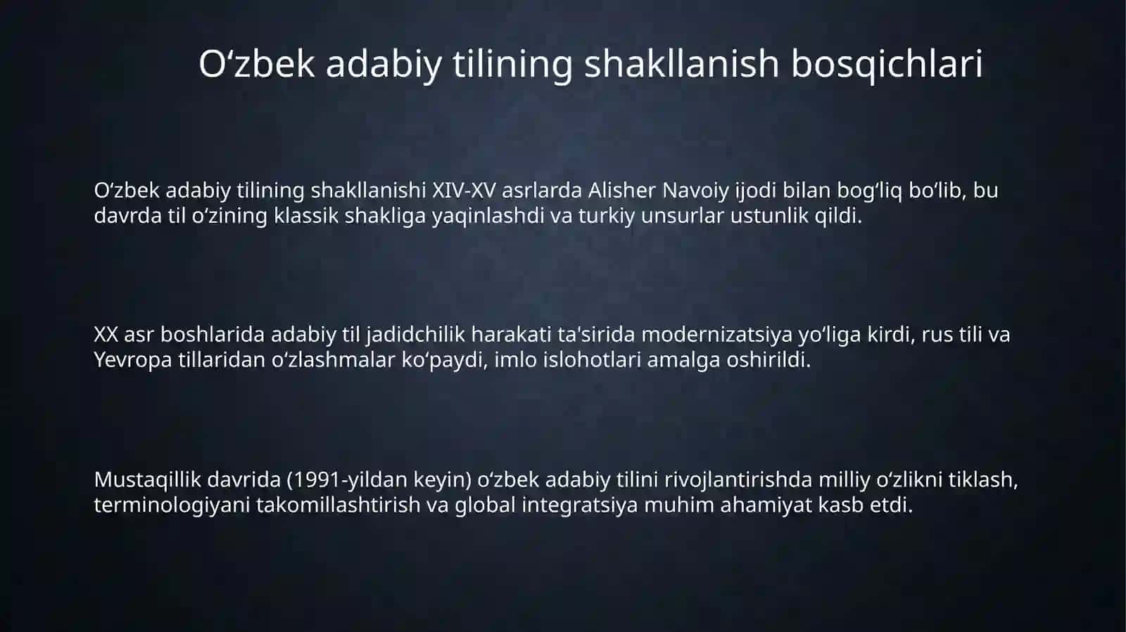 Oʻzbek adabiy tilining taraqiyot bosqichlari 3