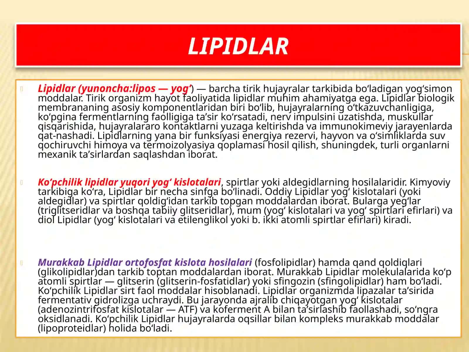 YOG’LAR (LIPID) HAQIDA 3