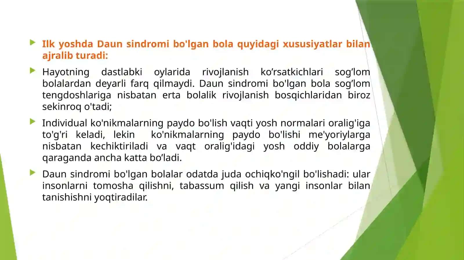 Daun sindromi bo'lalarning ertayoshdagi vojlanish xususiyatlari 3